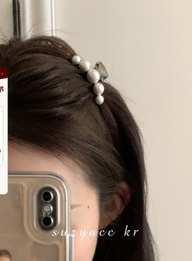 suzyacc kr小众高级仿珍珠前额颅顶蓬松小抓夹侧边八字刘海固定夹