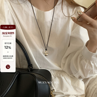 suzyacc kr秋冬百搭小众设计金属皮绳毛衣链轻奢ins高级感长项链