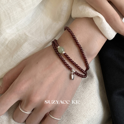 suzyacc kr纯银石榴石多层串珠手链早秋复古百搭高级显白叠戴手串