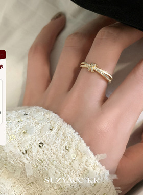 suzyacc kr合成锆石打结戒指轻奢高级感食指戒气质小众指环可调节