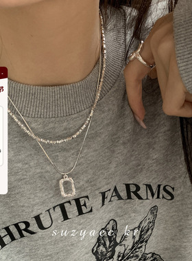 碎银子双层镜框项链毛衣链