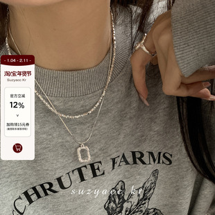 suzyacc kr小众高级碎银子双层镜框项链女2026新款爆款叠戴毛衣链
