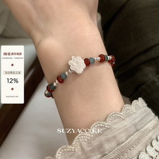 suzyacc kr氛围感圣诞线条小狗纯银手链女复古小众设计送闺蜜手饰