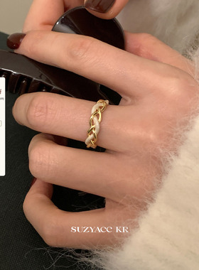 suzyacc kr复古风珐琅麻花戒指轻奢高级感小众设计食指戒可调节女