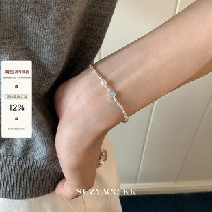 suzyacc kr纯银花朵手链简约小众高级感手饰重工复古碎银串珠手绳