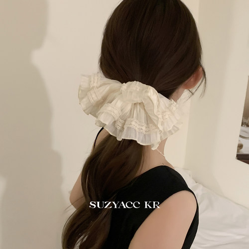 suzyacc kr法式温柔蕾丝花边褶皱发圈早春小众百搭高级低马尾皮筋