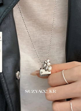 suzyacc kr银色串珠包包毛衣链长项链小众设计感个性甜酷颈链饰品