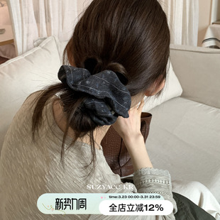 suzyacc kr低调复古碎花灰色大肠圈通勤百搭高级感低马尾皮筋发圈