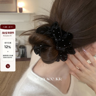 suzyacc kr韩系复古丝绒花苞大肠圈低调气质高级感后脑勺盘发发圈