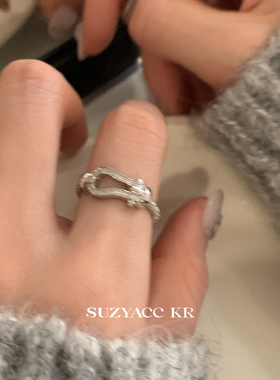 suzyacc kr小众设计纯银满钻马蹄扣麻花戒指气质轻奢高级感食指戒