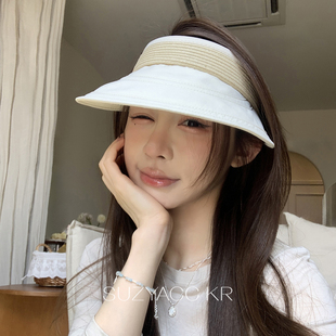kr韩风chic简约小众草编防晒帽春夏百搭遮阳大檐空顶帽子 suzyacc