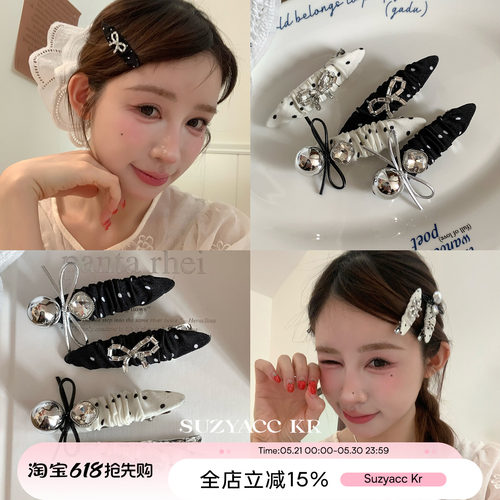 suzyacc kr波点蝴蝶结发夹女2025新款高端法式复古褶皱小众刘海夹