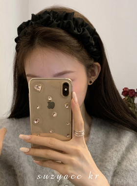 suzyacc kr褶皱高颅顶黑色发箍女2025新款法式小众气质头饰头箍
