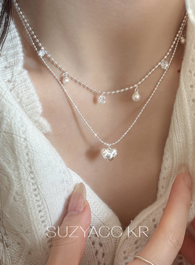 suzyacc kr春夏小众爱心吊坠叠戴项链超闪水钻显白锁骨链精致颈链