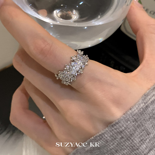 suzyacc kr轻奢超闪满天星满钻合成锆石戒指小众设计食指戒可调节