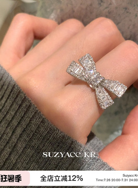 suzyacc kr轻奢重工满钻蝴蝶结戒指小众设计高级感食指戒可调节