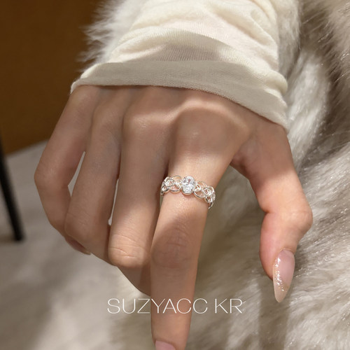 suzyacc kr法式精致蕾丝边戒指精致小众设计食指戒复古重工指环女