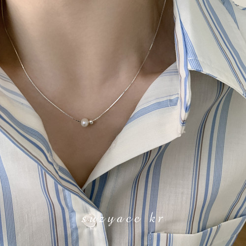 suzyacc kr极简风淡水珍珠纯银蛇骨项链气质轻奢小众高级感锁骨链