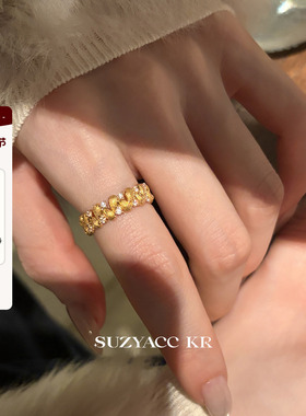 suzyacc kr宫廷复古金色麦穗合成锆石戒指轻奢质感通勤个性食指戒