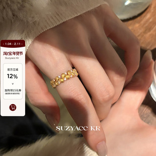 suzyacc kr宫廷复古金色麦穗合成锆石戒指轻奢质感通勤个性食指戒