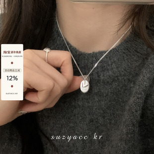 毛衣链 简约百搭小众个性 suzyacc kr纯银字母银牌爱心项链2024新款
