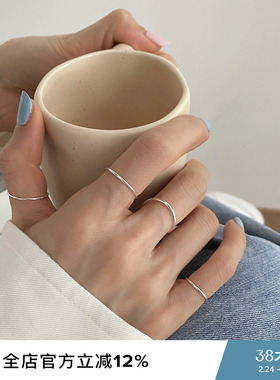 suzyacc kr韩国东大门S925银饰ins风单素圈细戒指女纯银光板混搭