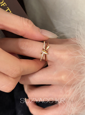 suzyacc kr红色滴釉水钻打结戒指轻奢气质小众高级感食指戒指环女