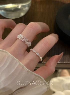 suzyacc kr 显白镂空蕾丝花边戒指日常可调节精致复古高级食指戒