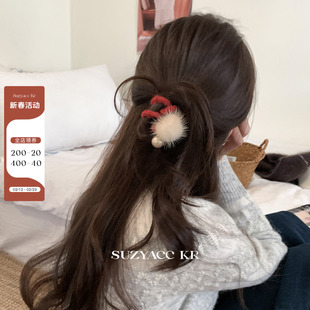 suzyacc kr貂毛毛球电话线皮筋温柔气质小众高级发绳低马尾发圈女