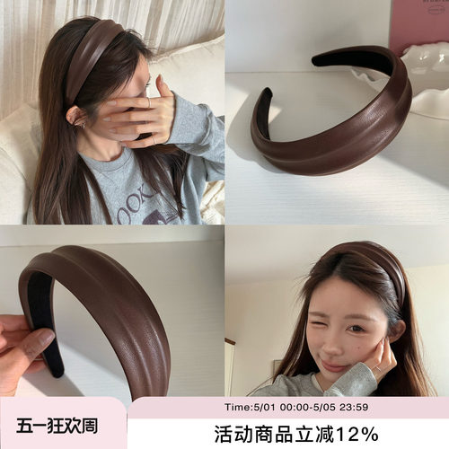 suzyacc kr深巧色细腻皮质高颅顶凹凸发箍2026年新款甜酷个性头箍