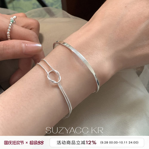 suzyacc kr小众设计感纯银交叉打结手链ins高级百搭显白开口手镯
