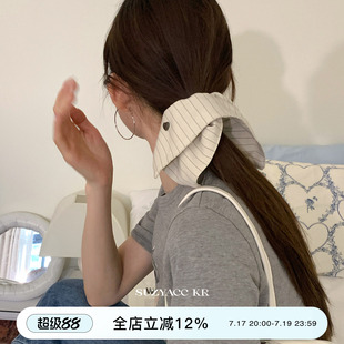 suzyacc kr小众简约高级Earlobe金晨同款条纹方巾低马尾发圈头绳