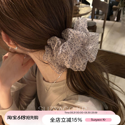 suzyacc kr豹纹网纱蓬松发圈头花女个性小众设计感低马尾皮筋发饰