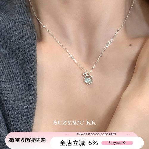 suzyacc kr纯银小清新海蓝宝项链女2026新款ins轻奢小众高级颈链