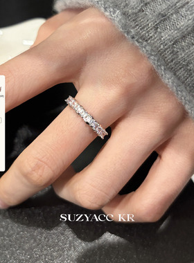 suzyacc kr合成锆石排钻戒指轻奢气质超闪百搭叠戴食指戒指环尾戒