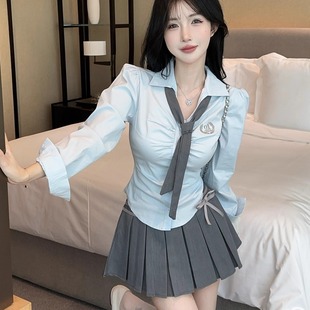 学院风jk制服秋款 百褶裙工装 甜美减龄长袖 显瘦衬衫 两件套 修身 秋季