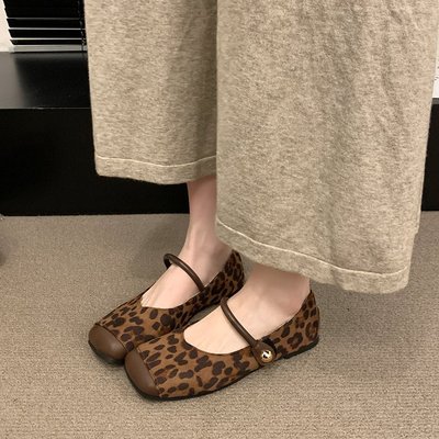 方头一字带玛丽珍鞋舒适平底瓢鞋