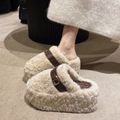 包头毛毛拖鞋 子 室内厚底增高小个子茸茸棉拖鞋 女外穿2025新款 冬季