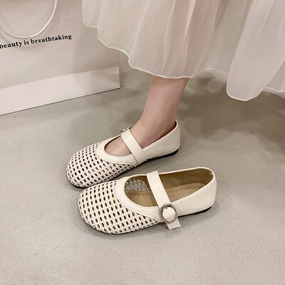 镂空渔网鞋玛丽珍包头凉鞋