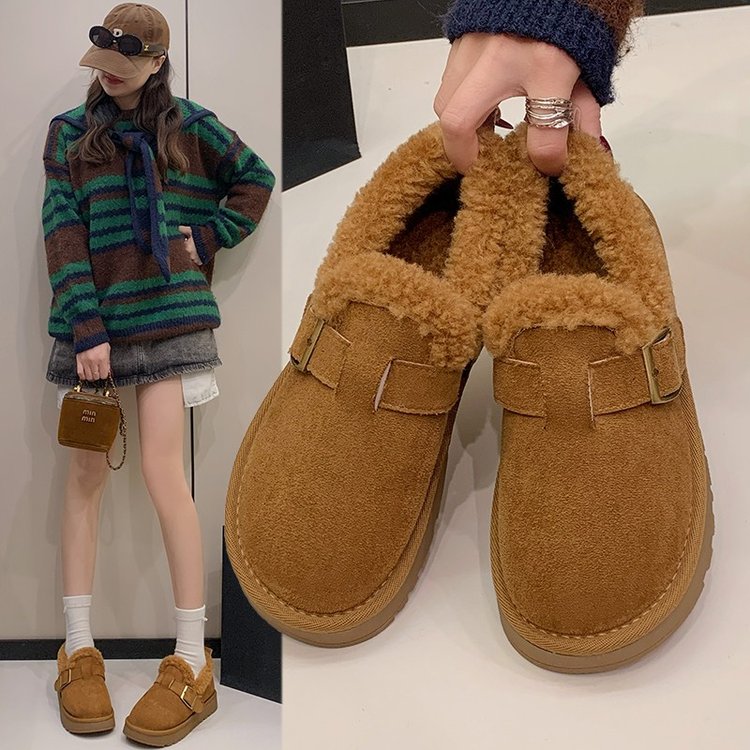 新款冬季低帮毛绒雪地靴乐福鞋