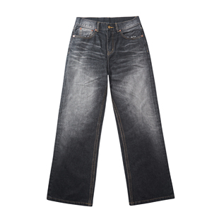 INTENT 646微喇版型复古水洗做旧人体工学猫须黑灰显瘦牛仔长裤