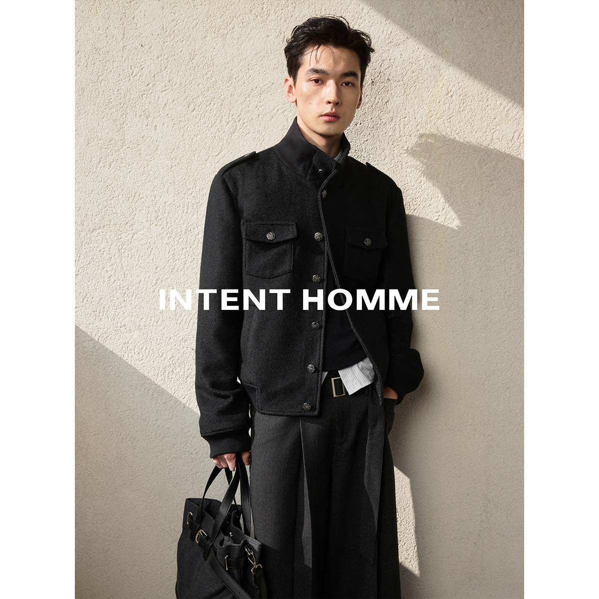 INTENT 陨石扣羊毛夹克挺阔骨感正肩短宽春秋季短宽夹克外套