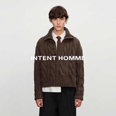 INTENT 浮雕绞花粗针多造型毛衣/美利奴羊毛混纺短宽廓形复古老钱