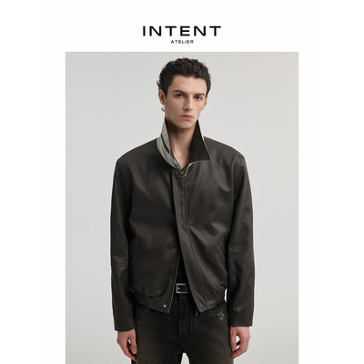 INTENT 多形态双面穿可拆卸领口涂层/条纹夹克合身版型翻领外套