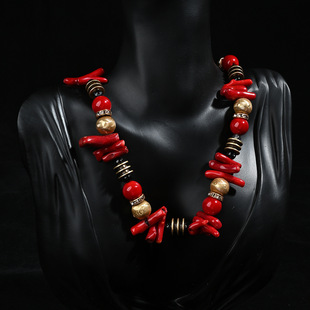 中古vintage monies风銅珠红瑚项链文艺毛衣链百搭时尚短款项链女
