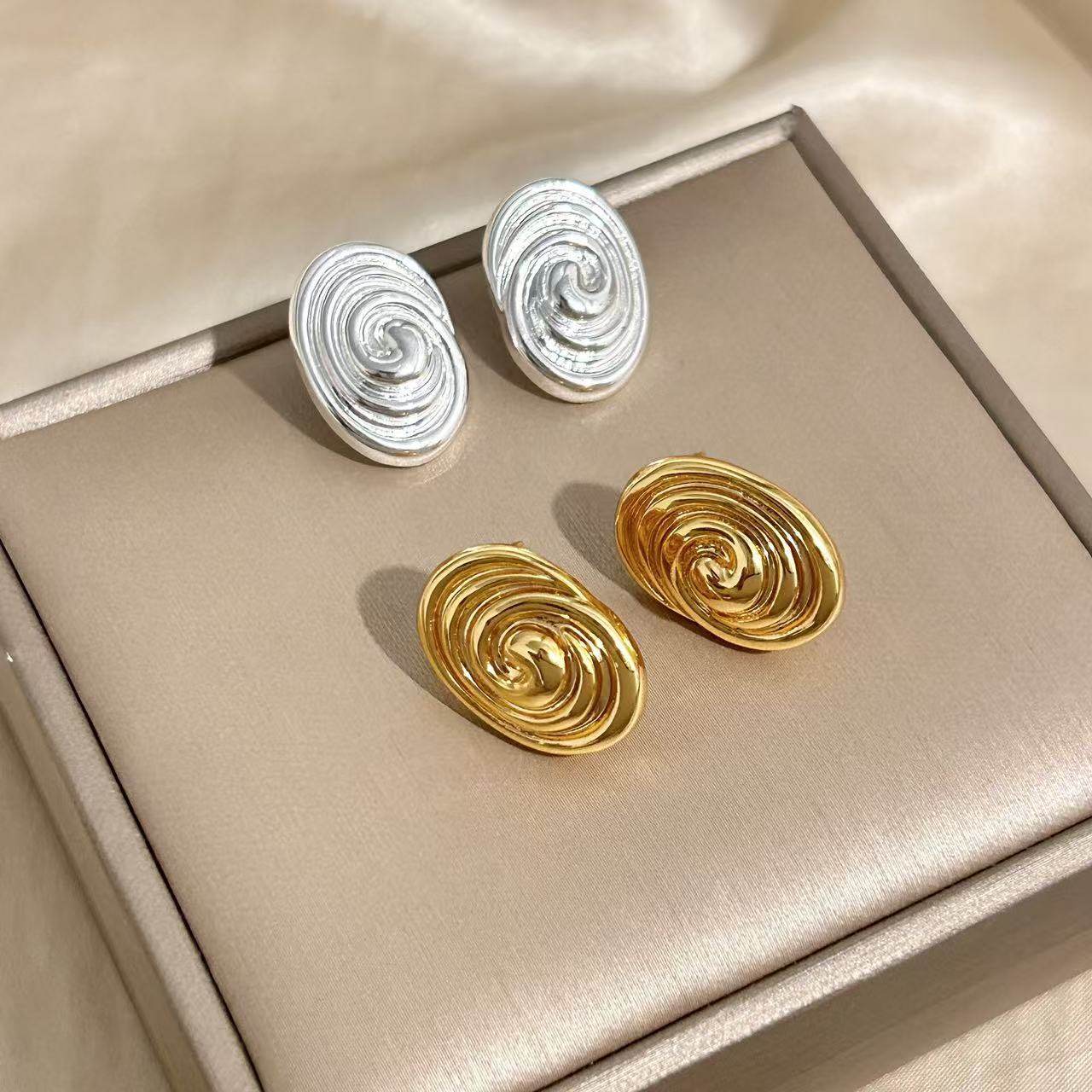 新款ins风简约椭圆形螺纹肌理耳环夸张不规则旋涡个性百搭耳钉,饰品/流行首饰/时尚饰品新,耳钉,淘宝优惠券,粉丝福利购,淘宝优惠卷