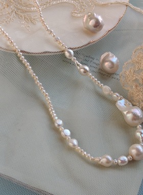 原创设计天然巴洛克珍珠项链串珠锁骨链925银婚礼女式珍珠项链