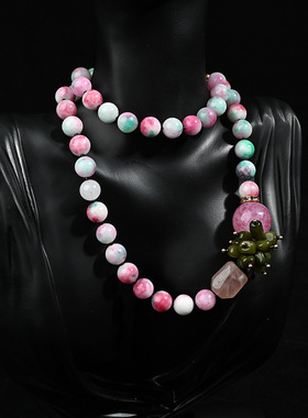 新款复古新中式国风天然石串珠项链大气服装配饰多巴胺毛衣链女