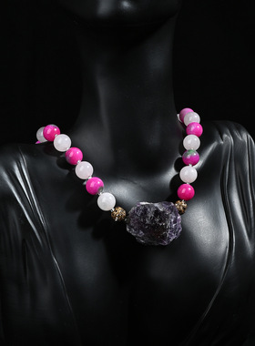 天然紫金石复古新中式国风天然石串珠项链服装配饰多巴胺毛衣链女