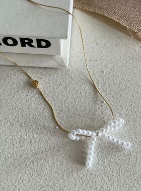 2025新款爆款气质锁骨链百搭可爱颈链轻奢精致珍珠蝴蝶结极细项链